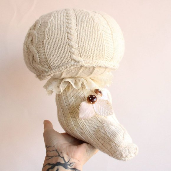 Knit Sweater Toadstool with Vintage Lace and Toadstools, Upcycled, Cottage - Picture 7 of 10